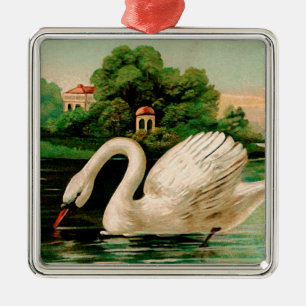 Vintage Swan im Lake Silbernes Ornament