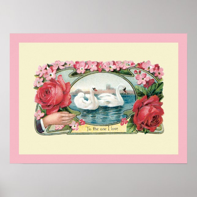 Vintage Swans and Roses Art Poster (Vorne)