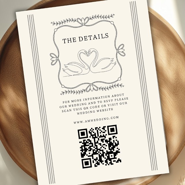 Vintage Swans QR Code Wedding Details  Begleitkarte (Von Creator hochgeladen)