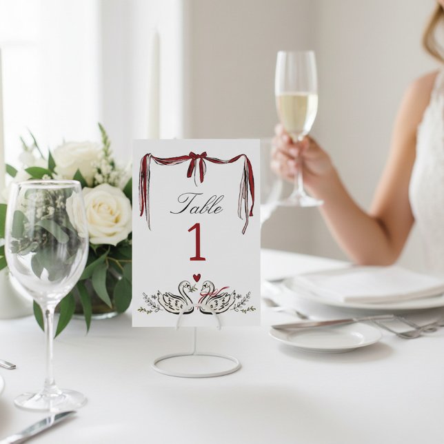 Vintage Swans & Ribbon White Wedding Table Number Tischnummer (Von Creator hochgeladen)