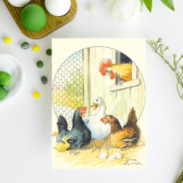 Vintage Swedish Easter Chicken Coop Jenny Nyström Feiertagspostkarte