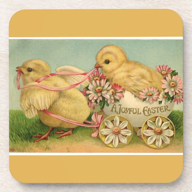 Vintage Sweet Fluffy Chicks Gold Oster Untersetzer (Vorderseite)