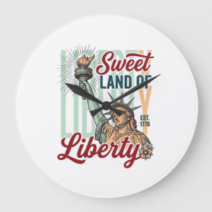 Vintage Sweet Land of Liberty Patriotisches T-Shir Große Wanduhr