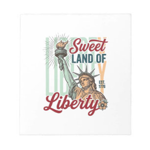 Vintage Sweet Land of Liberty Patriotisches T-Shir Notizblock