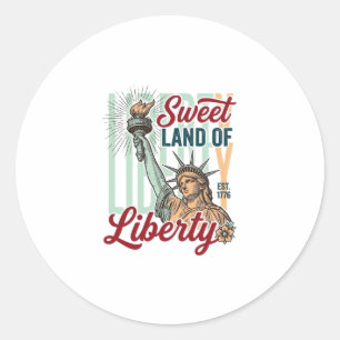 Vintage Sweet Land of Liberty Patriotisches T-Shir Runder Aufkleber