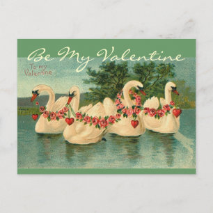 Vintage Swimming Swans To My Valentine-Postcard Feiertagspostkarte