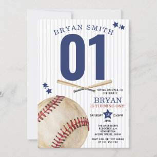 Vintage Swing Baseball-Party zum 1. Geburtstag Einladung
