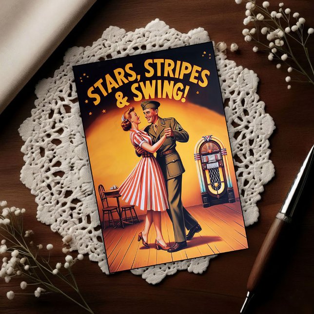 Vintage Swing Dance Salute to Military Service  Postkarte (Von Creator hochgeladen)
