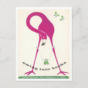 Vintage "Swing Into Books" Buchwoche-Plakat Postkarte