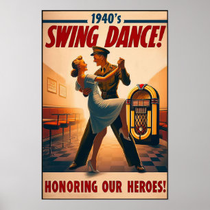 Vintage-Swing-Tanz-Gruß an den Militärdienst Poster