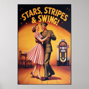 Vintage-Swing-Tanz-Salut an den Militärdienst Poster
