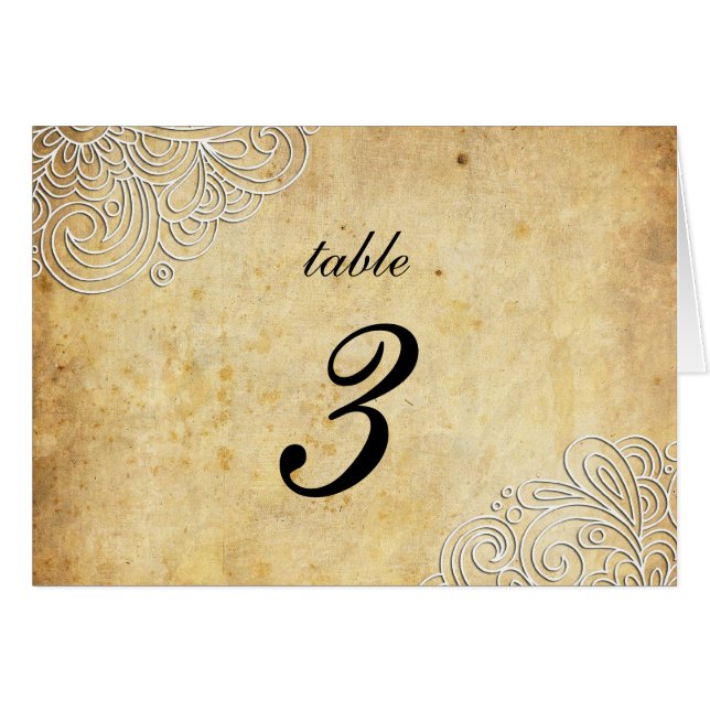 Vintage Swirl Damask Wedding Tischnummer (Vorderseite (Horizontal))