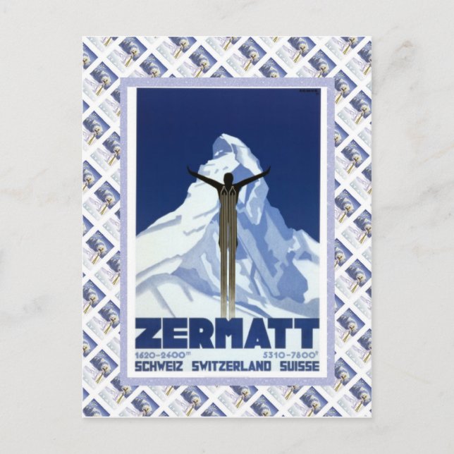 Vintage Swiss Raulway Poster, Zermatt Postkarte (Vorderseite)