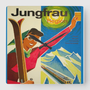 Vintage Swiss Ski, Jungfrau Quadratische Wanduhr