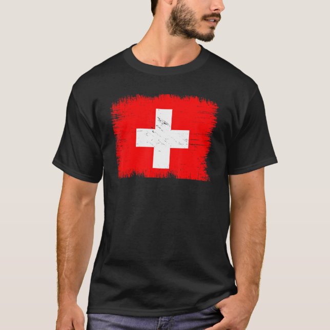 Vintage Switzerland Flag Swiss Independence Day T-Shirt (Vorderseite)
