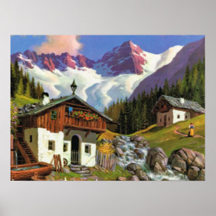 Vintage Switzerland, Gletscherwelt, village, Poster