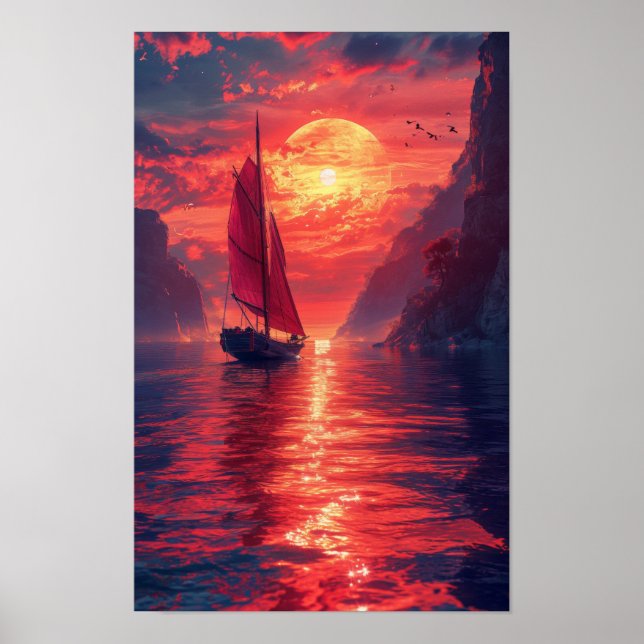 Vintage Synthwave-Segelbootposter Poster (Vorne)