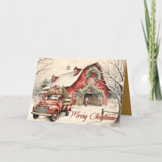 Vintage Szene: Weihnachten mit LKW-Weihnachtskarte Dankeskarte