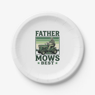 Vintage-T-Shirt-Design für Rasenmäher Papa mäht am Pappteller
