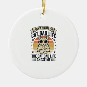 Vintage-T-Shirt-Design mit Katzen-Vater-Leben-Grav Keramik Ornament