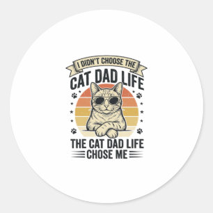 Vintage-T-Shirt-Design mit Katzen-Vater-Leben-Grav Runder Aufkleber