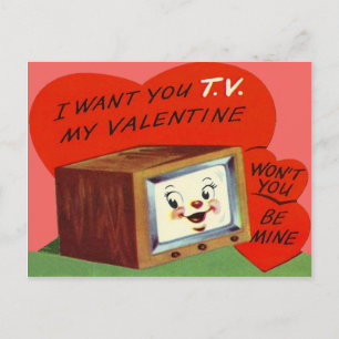 Vintage T.V. Fernsehherz Valentinstag Feiertagspostkarte