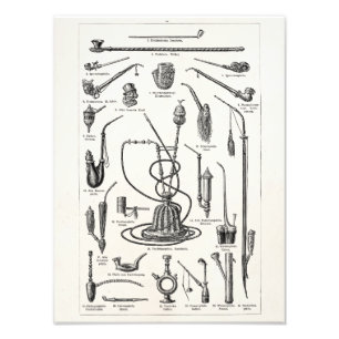 Vintage Tabakpfeifen und Alte Hookah-Illustration Fotodruck