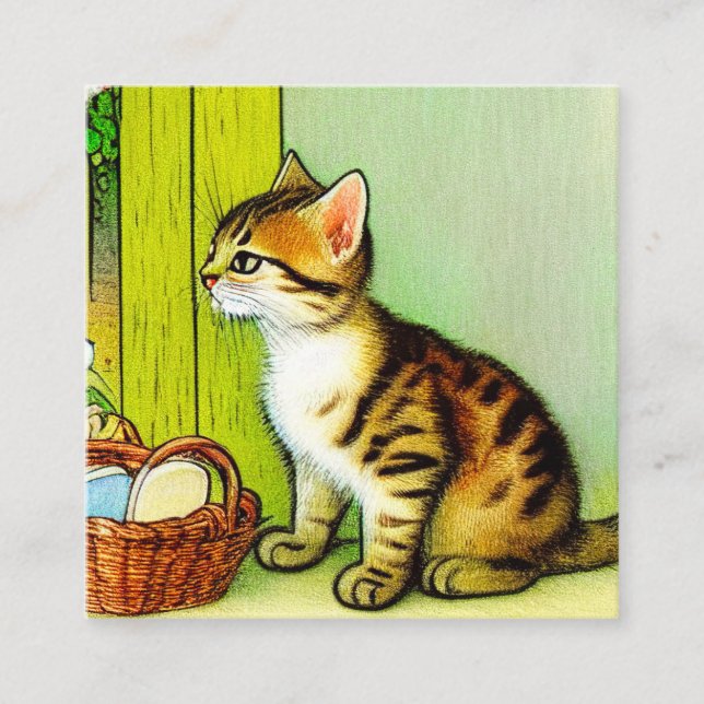 Vintage Tabby Cat Illustration Begleitkarte (Vorderseite)
