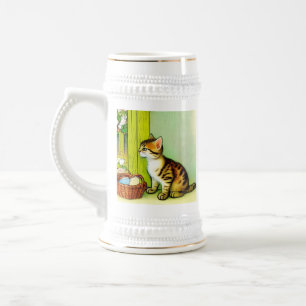 Vintage Tabby Cat Illustration Bierglas