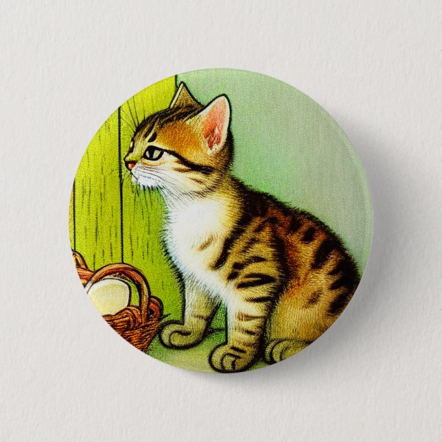 Vintage Tabby Cat Illustration Button (Vorderseite)