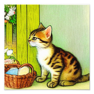 Vintage Tabby Cat Illustration Fotodruck