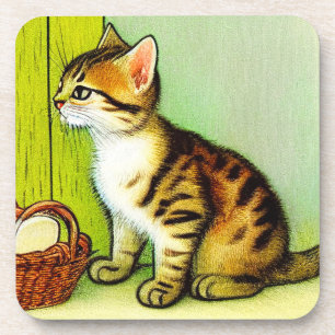 Vintage Tabby Cat Illustration Getränkeuntersetzer