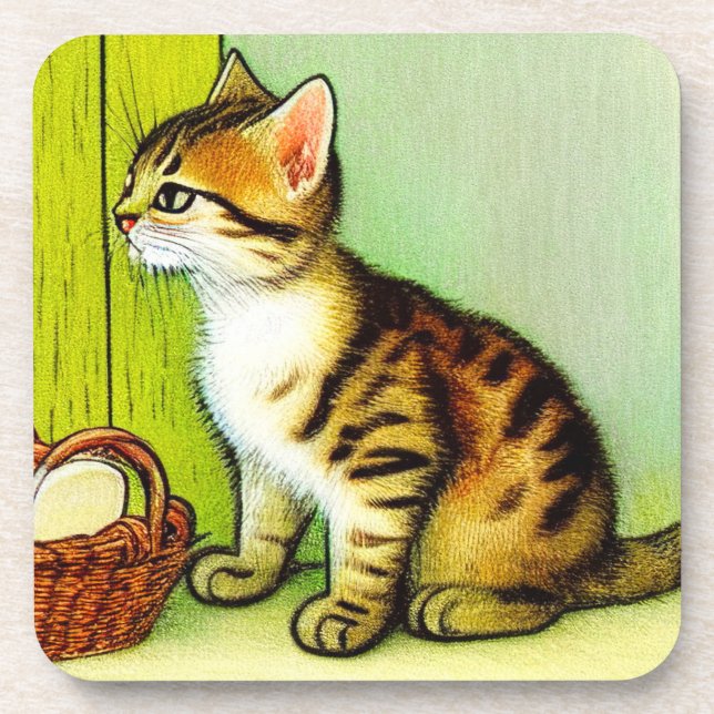 Vintage Tabby Cat Illustration Getränkeuntersetzer (Vorderseite)