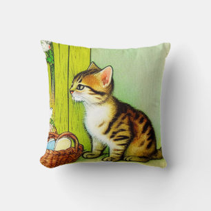 Vintage Tabby Cat Illustration Kissen