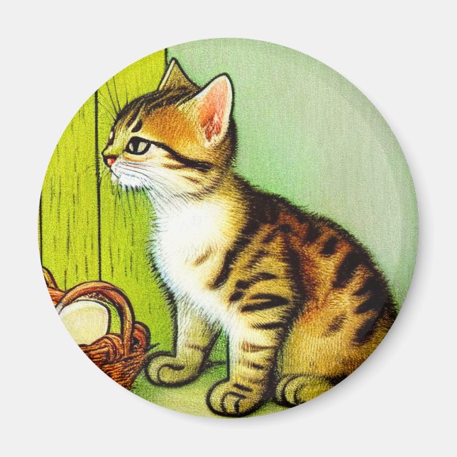 Vintage Tabby Cat Illustration Magnet (Vorne)