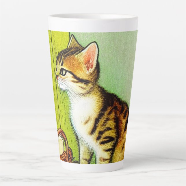 Vintage Tabby Cat Illustration Milchtasse (Vorderseite)