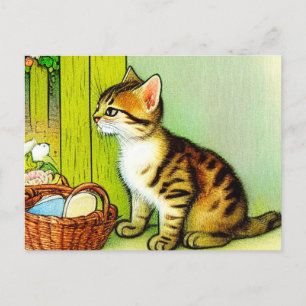 Vintage Tabby Cat Illustration Postkarte