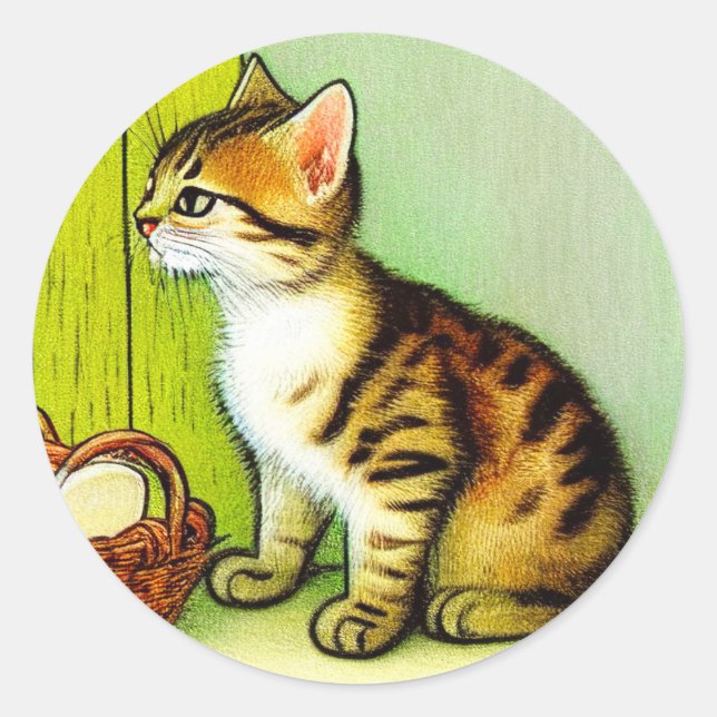 Vintage Tabby Cat Illustration Runder Aufkleber (Vorderseite)