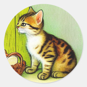 Vintage Tabby Cat Illustration Runder Aufkleber