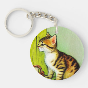 Vintage Tabby Cat Illustration Schlüsselanhänger