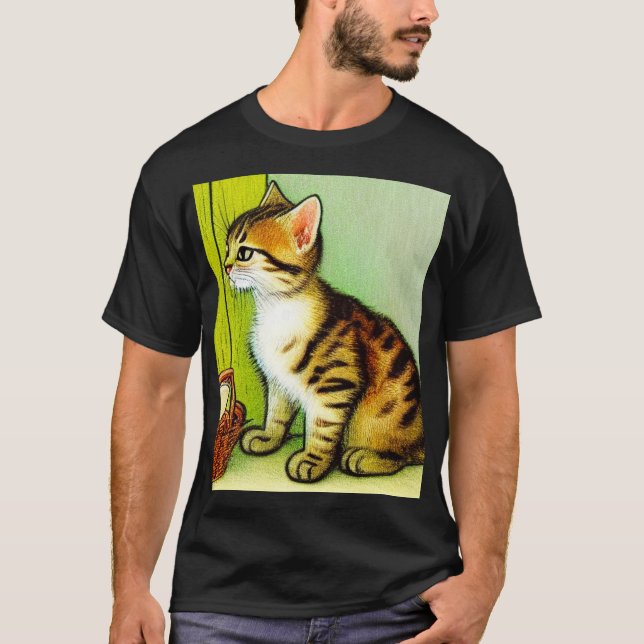 Vintage Tabby Cat Illustration T-Shirt (Vorderseite)