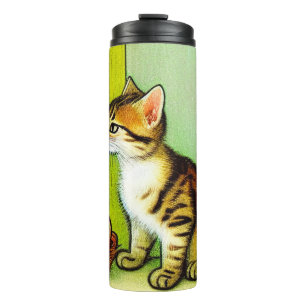 Vintage Tabby Cat Illustration Thermosbecher