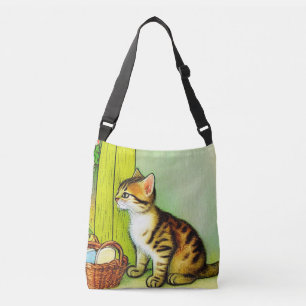 Vintage Tabby Cat Illustration Tragetaschen Mit Langen Trägern