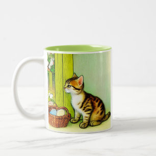 Vintage Tabby Cat Illustration Zweifarbige Tasse