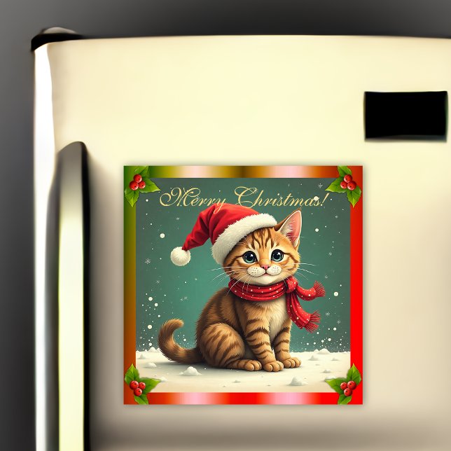 Vintage-Tabby-Kätzchen-Weihnachtskarte-Magnet Magnetkarte (Von Creator hochgeladen)