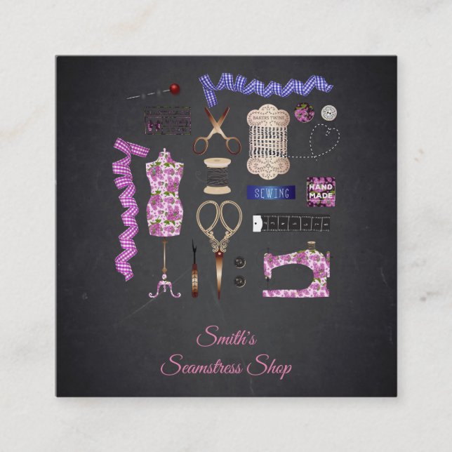 Vintage Tafel-Näherin Quadratische Visitenkarte (Vorderseite)