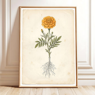 Vintage Tagetes Bauernhaus-Dekor Leinwanddrucke Poster