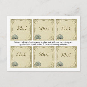 Vintage Tags für die Peacock-Gastgeschenk Hochzeit Postkarte