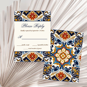 Vintage Talavera Azulejo blaue Fliesen Hochzeit RSVP Karte