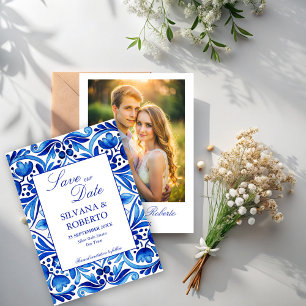 Vintage Talavera Azulejo blaue Fliesen Hochzeit Save The Date